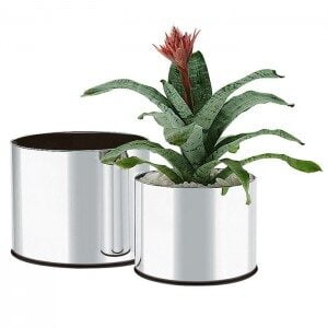Cachepot Em Inox Redondo 38X30 Com Rodas Ou Pés